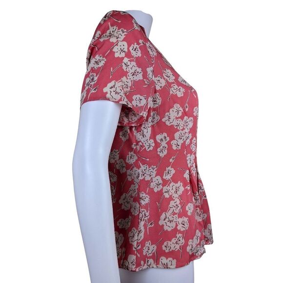 Statements by Danielle 8P Vintage Coral Pink Button Up Floral 100% Silk Blouse - Picture 4 of 8